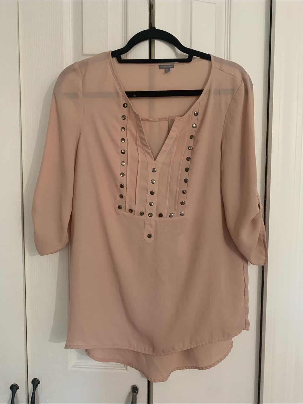 Charlotte Russe Blush Stud-Trim V-Neck Blouse